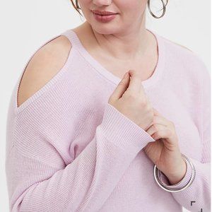 Lilac Pink Sweater-knit Cold Shoulder Top